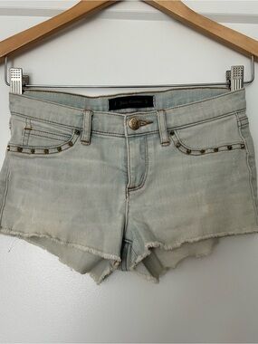 Juicy Couture Pale Blue Frayed Denim Cutoff Shorts with Studs